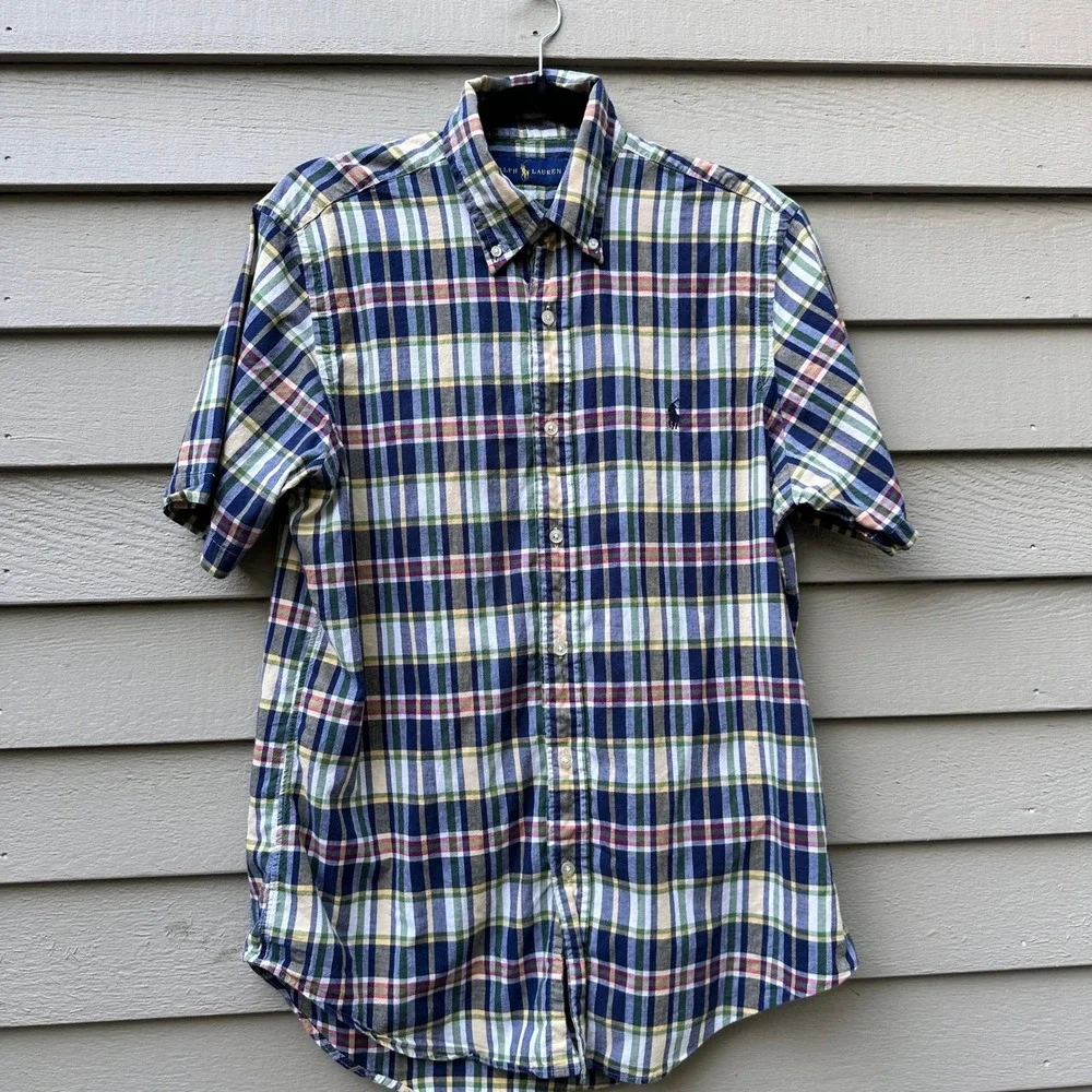 Ralph Lauren Mens Medium Plaid Button Down Short Sleeve Casual Shirt